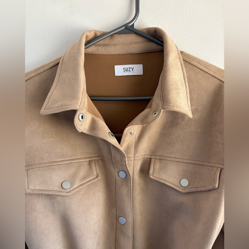 NWOT Tan Button-Up Shirt with Tie Waist - Picture 3 of 6
